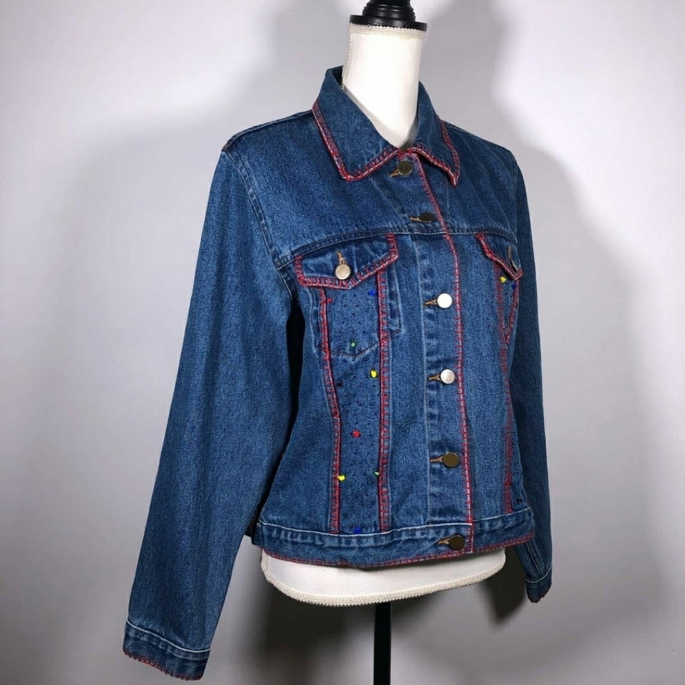 Anage embroidered with beads denim jacket. - Picture 3 of 9
